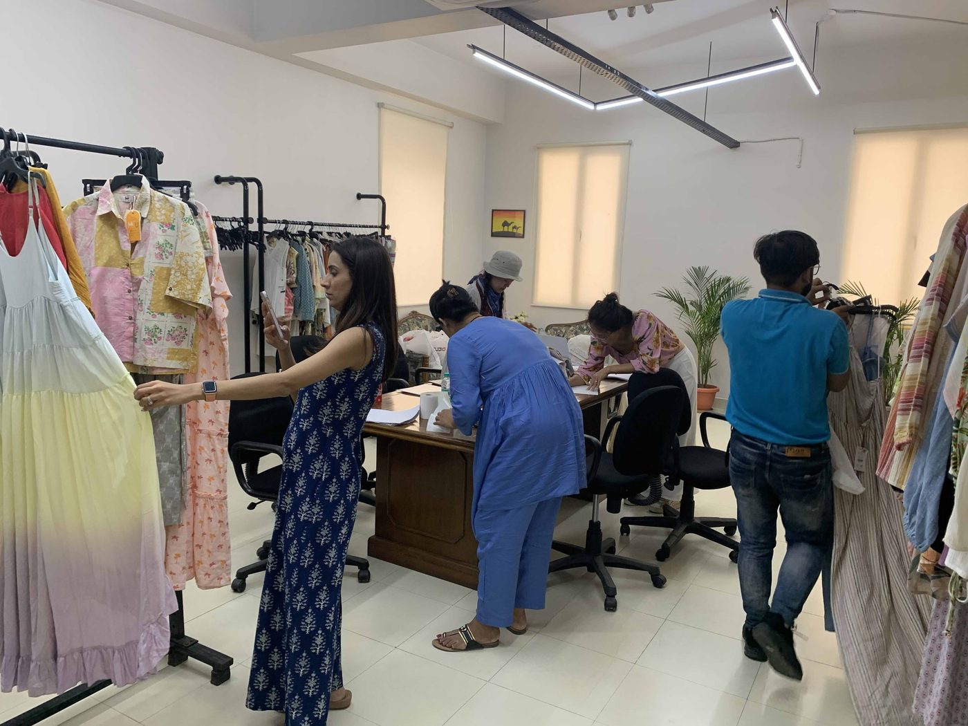 Design and sampling team at work in the studio at Myra Enterprises, Noida