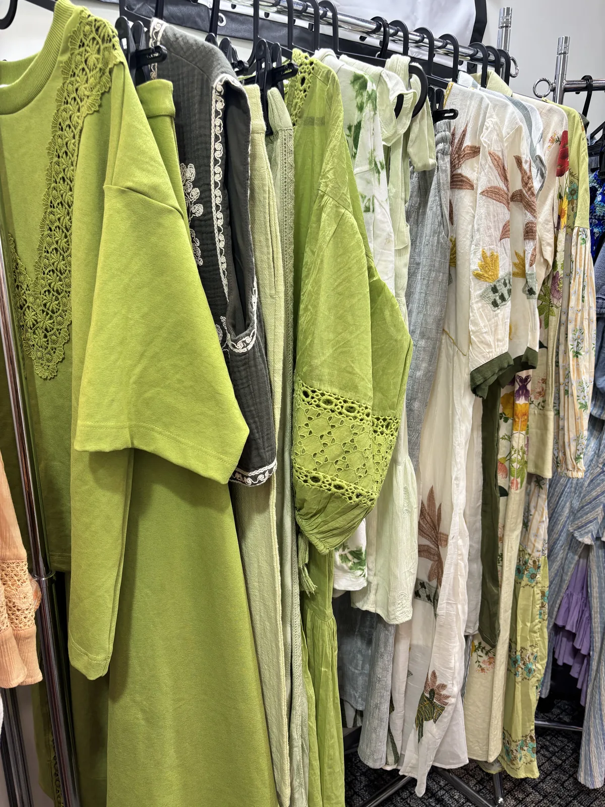 Lime green and printed cotton tops, India Tex Trend Fair, Tokyo 2025