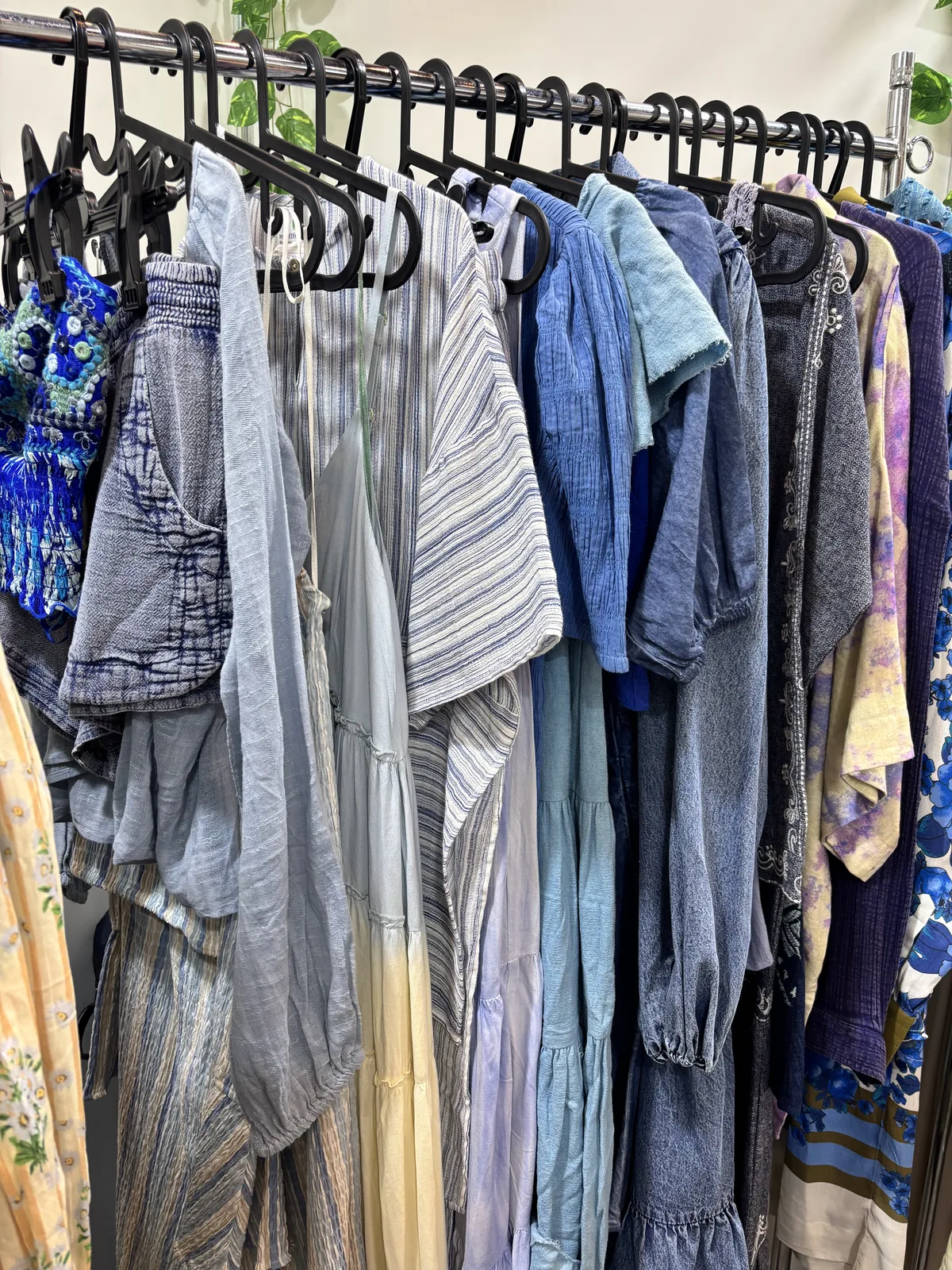 Blue striped and printed womenswear range, Tokyo 2025
