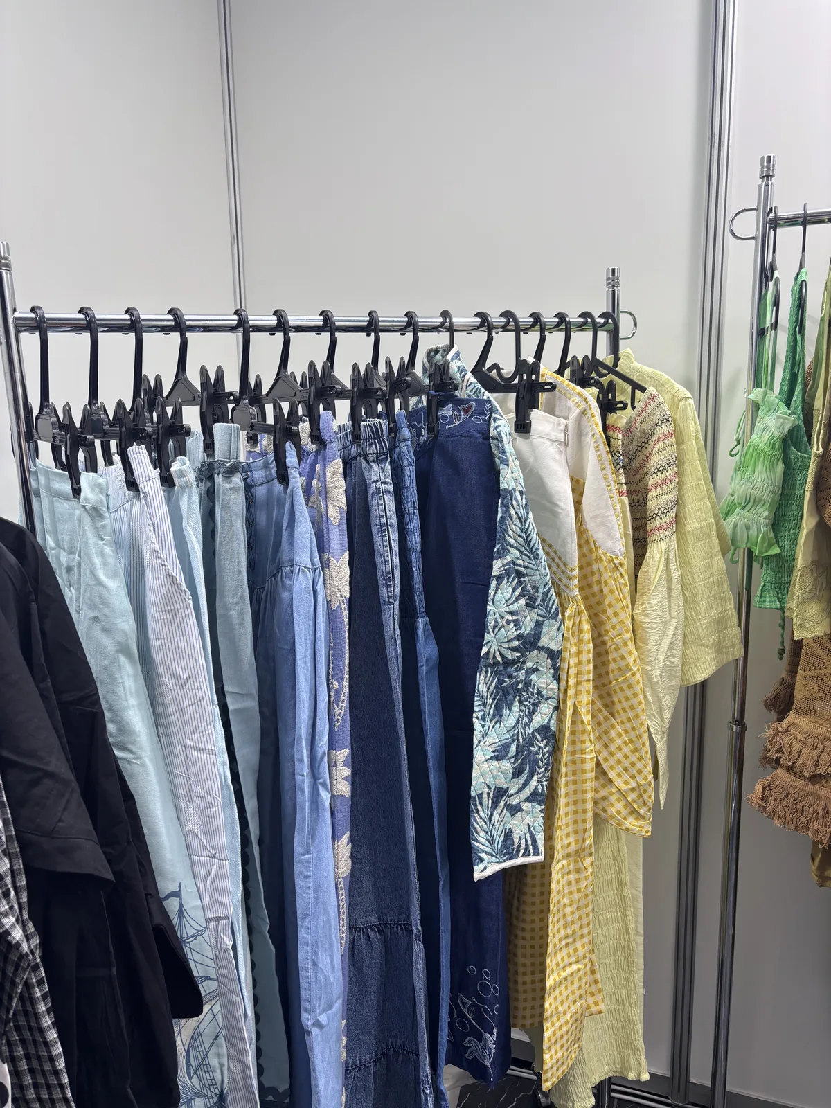 Blue and yellow checked womenswear samples, India Trend Fair, Tokyo 2026